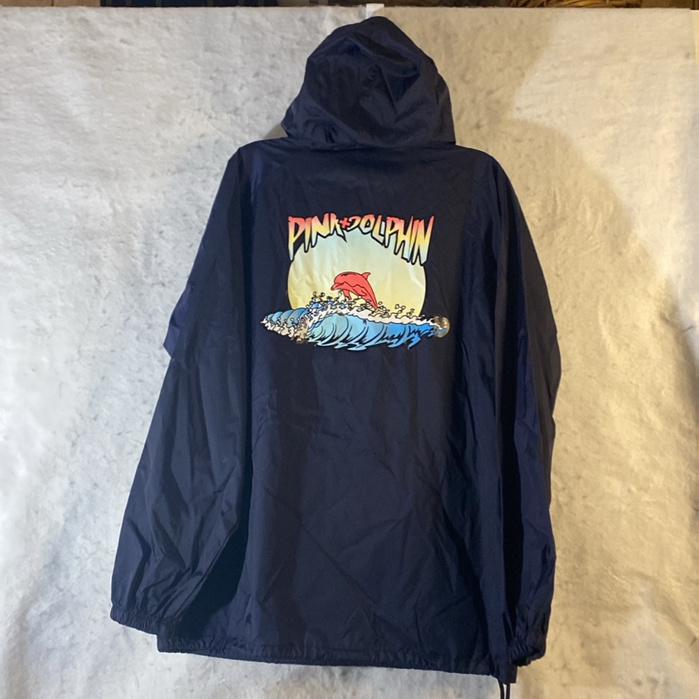 Pink Dolphin Black Graphic Long Sleeve Hoodie Windbreaker Large
